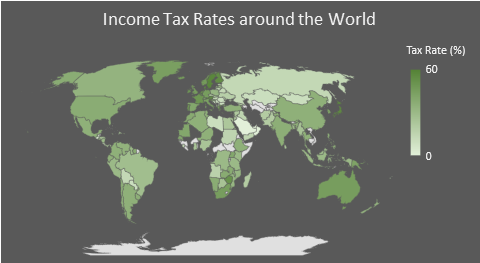 Income Tax Rate (%) around the world map