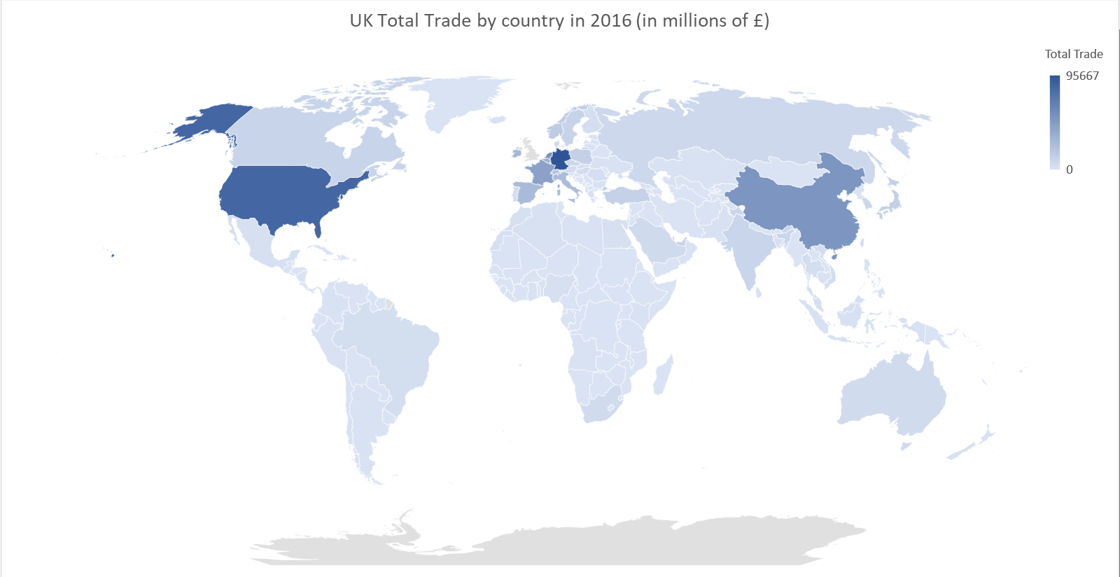 UK total trade by country in 2016