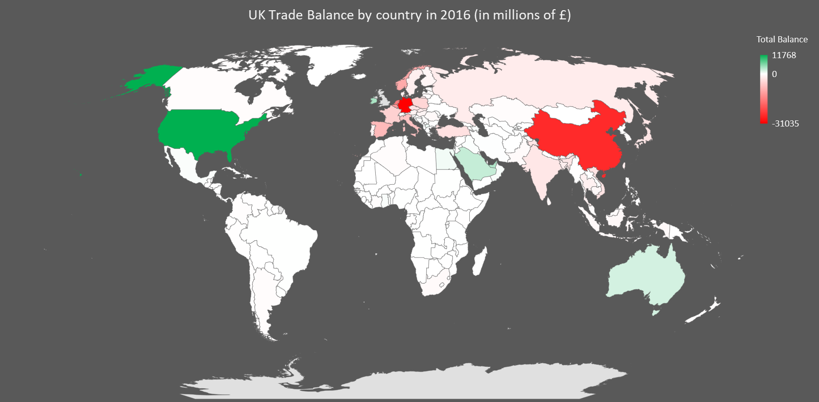 UK trade balance by country in 2016