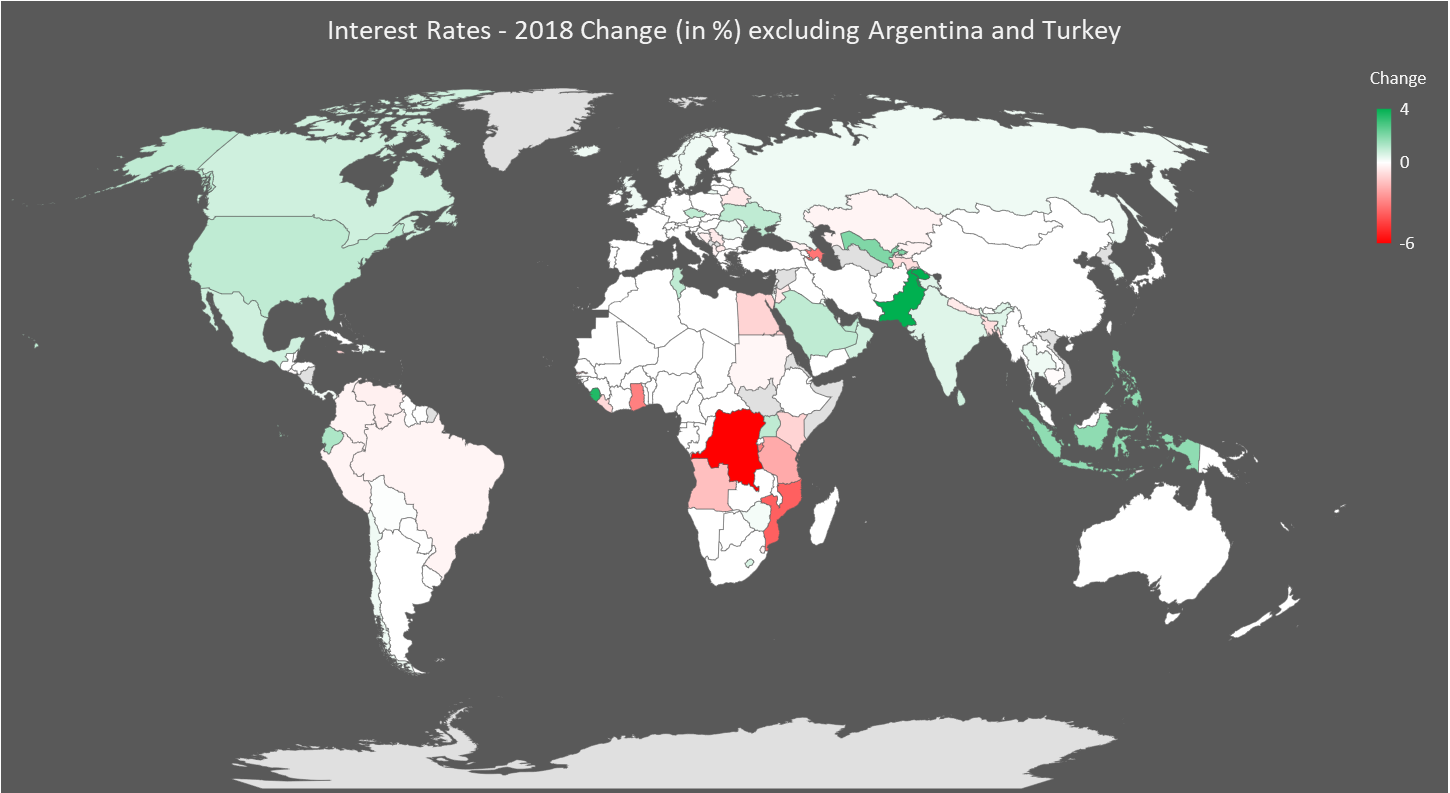Interest Rate Map 2018 Change excluding Argentina and Turkey